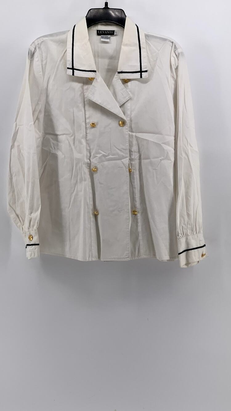 LEVANTE Women's Vintage 90's Cotton Long Sleeve Double Breast Top SZ 12